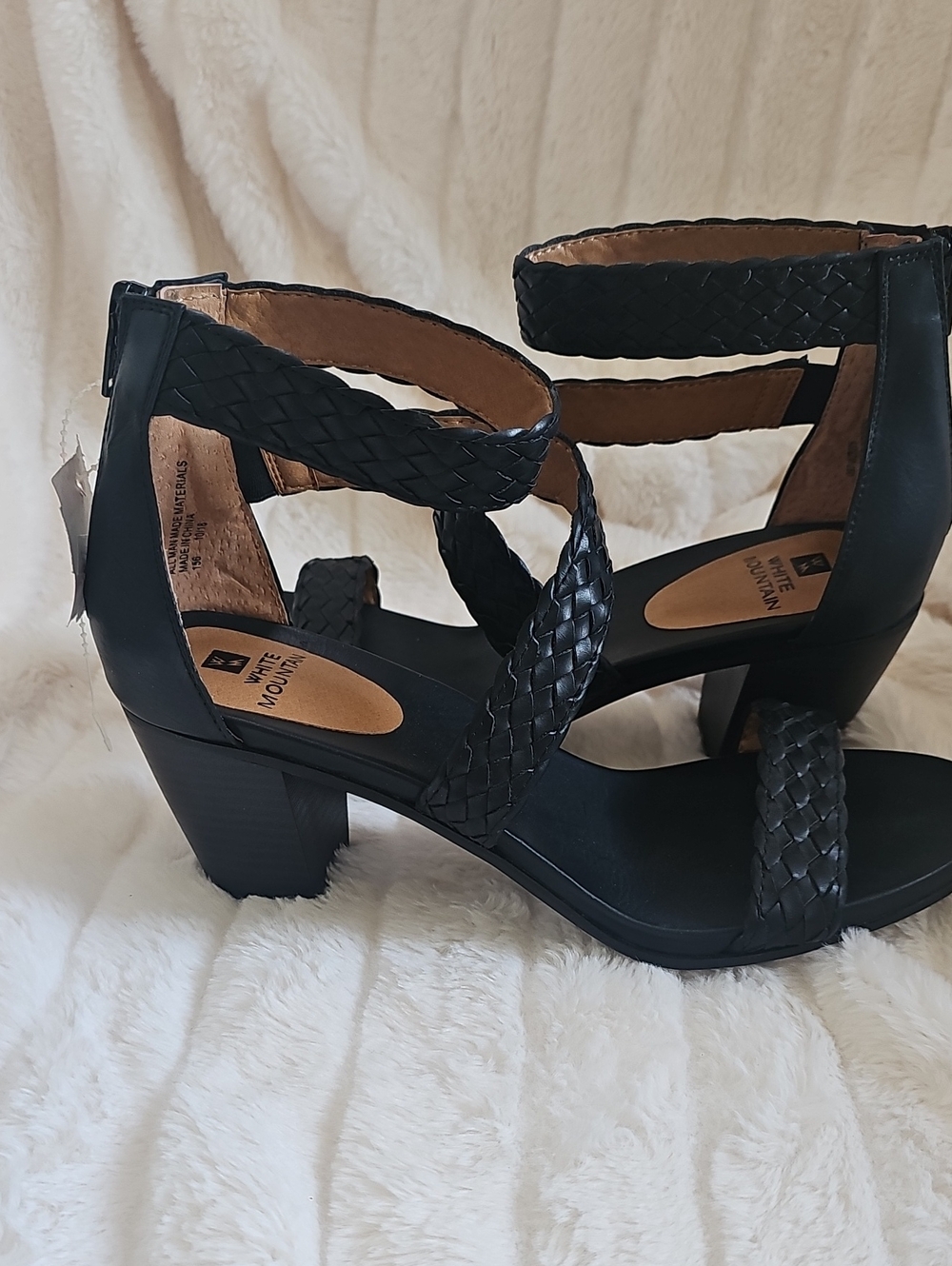 White Mountain Black Braided Block Heel Sandals